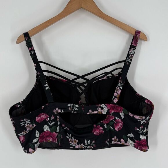 Torrid Floral Strappy Push Up Balconette Bikini Top in Black/Pink/White | 3R - Picture 5 of 8